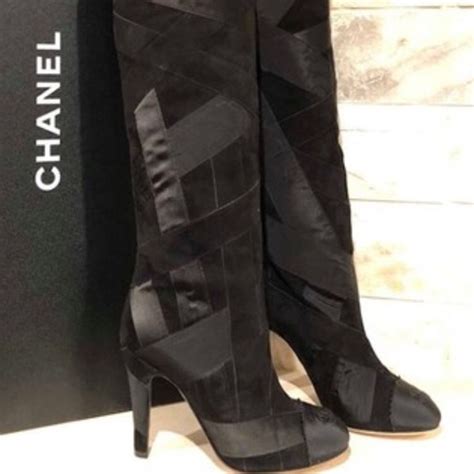 chanel over the knee sneaker boots|chanel black canvas heel boots.